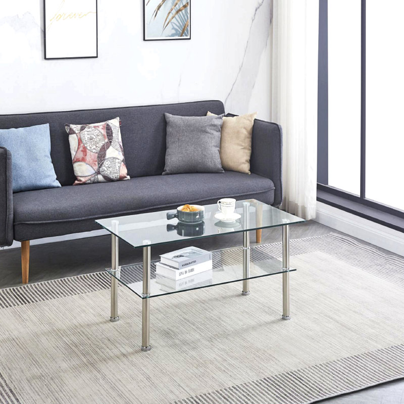 Table, table basse en verre transparent transparent, table basse en verre trempé pour le salon