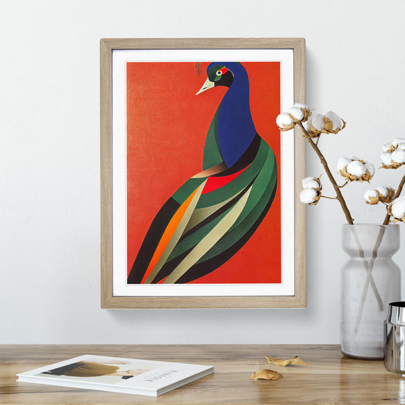 Peacock In Abstract No.6 - Wall Art, 34cm H x 25cm W, Oak Framed