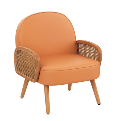 Modern Rattan Accent Chair with Comfy Upholstered Seat