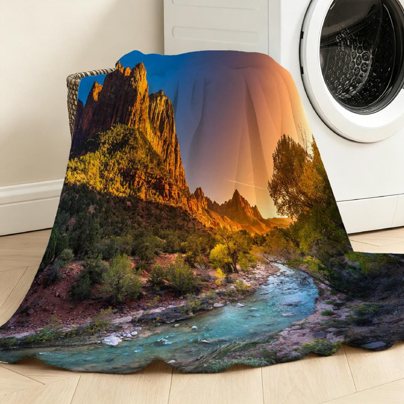 Jeté en molleton de flanelle dorée ultra douce, imprimé parc national aux couleurs automnales, Throw 50" x 60"