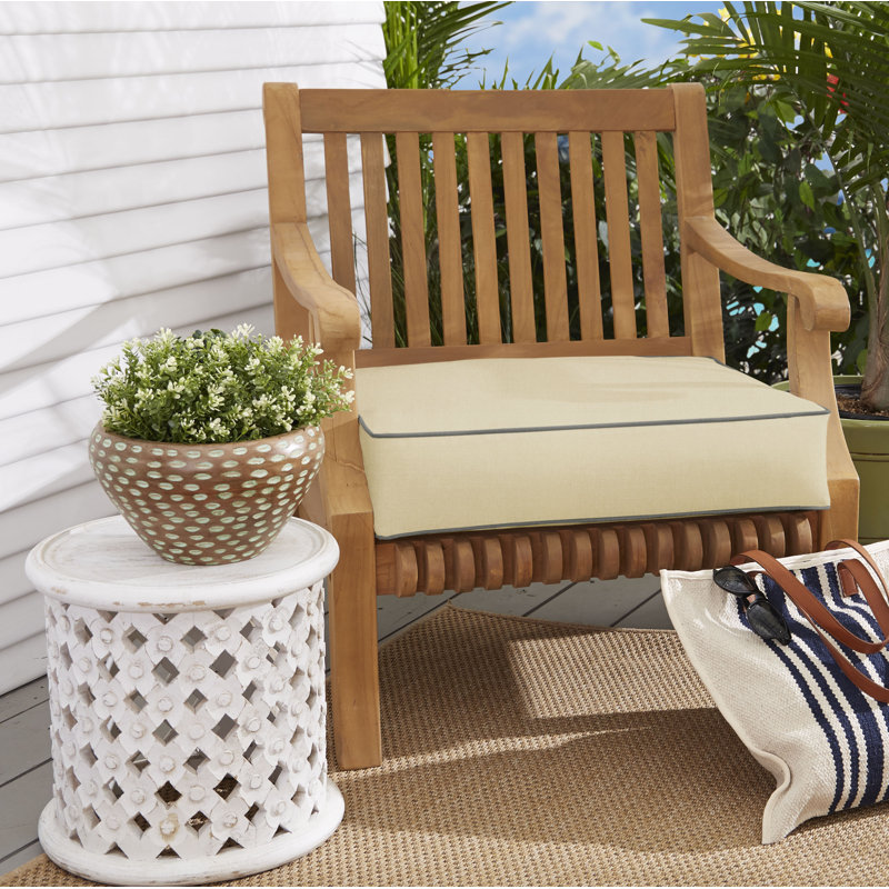 Carolena Outdoor Sunbrella Dining Chair Cushion, 5" H x 27" W x 30" D, Sunbrella - Canvas Antique Beige/Cord Canvas Charc