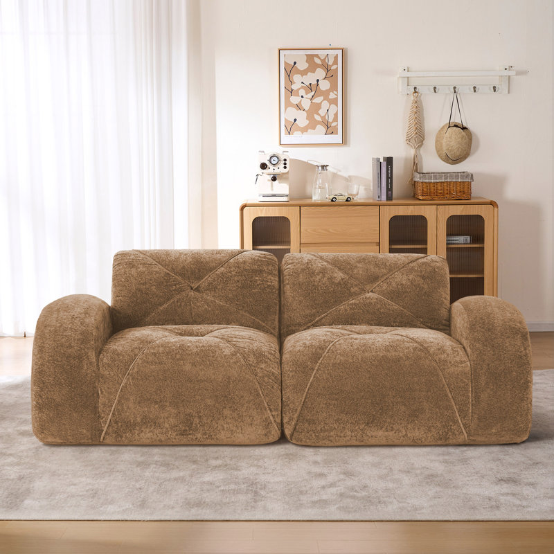 Klyrith 2-Piece Tufted U-Shaped Modular Sofa Couch,No Assembly Required, Camel Velvet