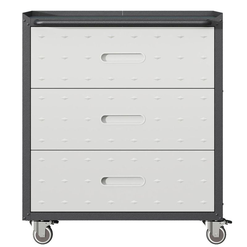 Armoire de rangement en métal à 3 tiroirs avec roulettes - Organisateur robuste pour garage, bureau, maison. Noir et gris L 29,7 po x P 17,03 po. H 34,01 po. Fabrication. 360 roues mobiles. Compartiments spacieux.