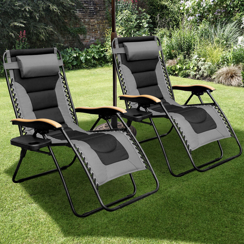 Chaise de camping inclinable avec coussin, Noir / gris
