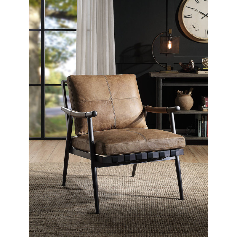Chaise d'appoint Berham en châtaignier et fer mat avec pieds en métal