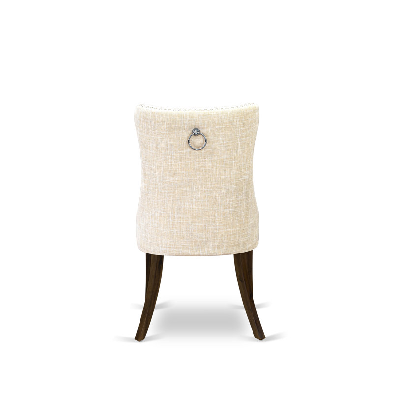 Denison Parson Dining Chairs - Button Tufted Nailhead Light Beige Polyester Fabric Upholstered Chairs, Set of 2, Mahogany