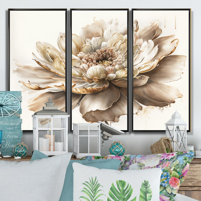 " Single Beige Flower I " 3 - Pieces
