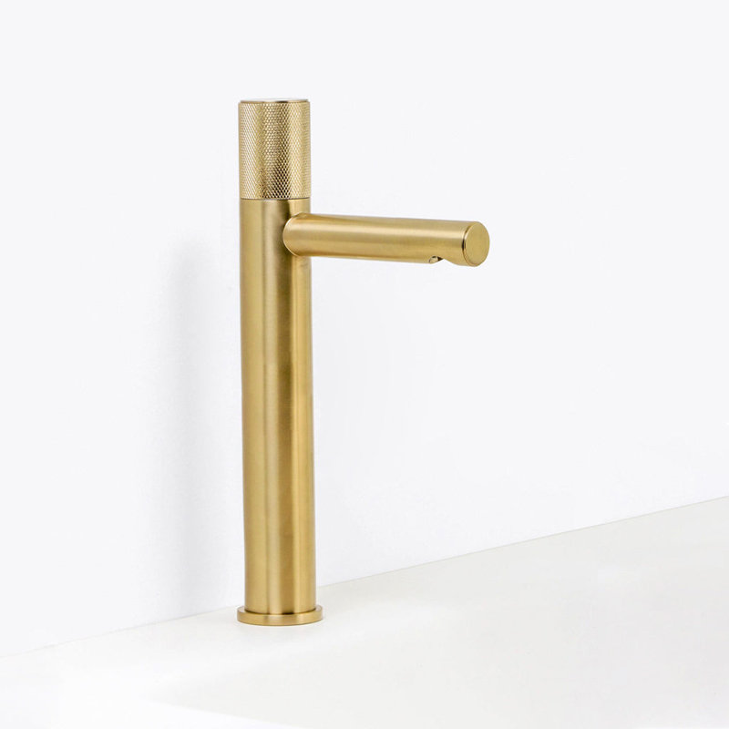 Metro Knurled Short Spout Bathroom Faucet - Vessel - 12" Brass, Satin Brass