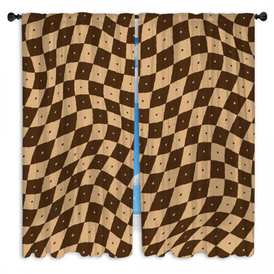 Wavy Checkerboard Pattern Window Curtains Checkerboard Sheer & Room Darkening - 2 Panels