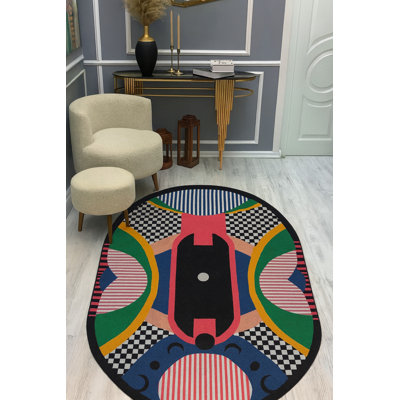 MOSSO Gray Geometric Washable Woven Backing Area Rug