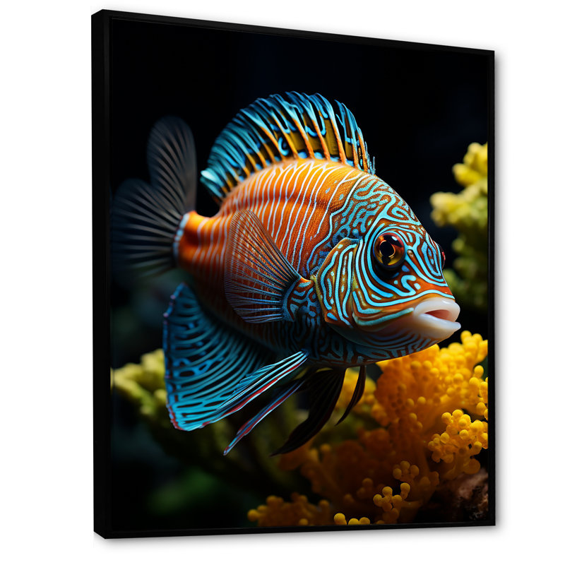 " Corals Butterflyfish Aquamarine Adventure ", Black Floater Framed, 20" H x 12" W