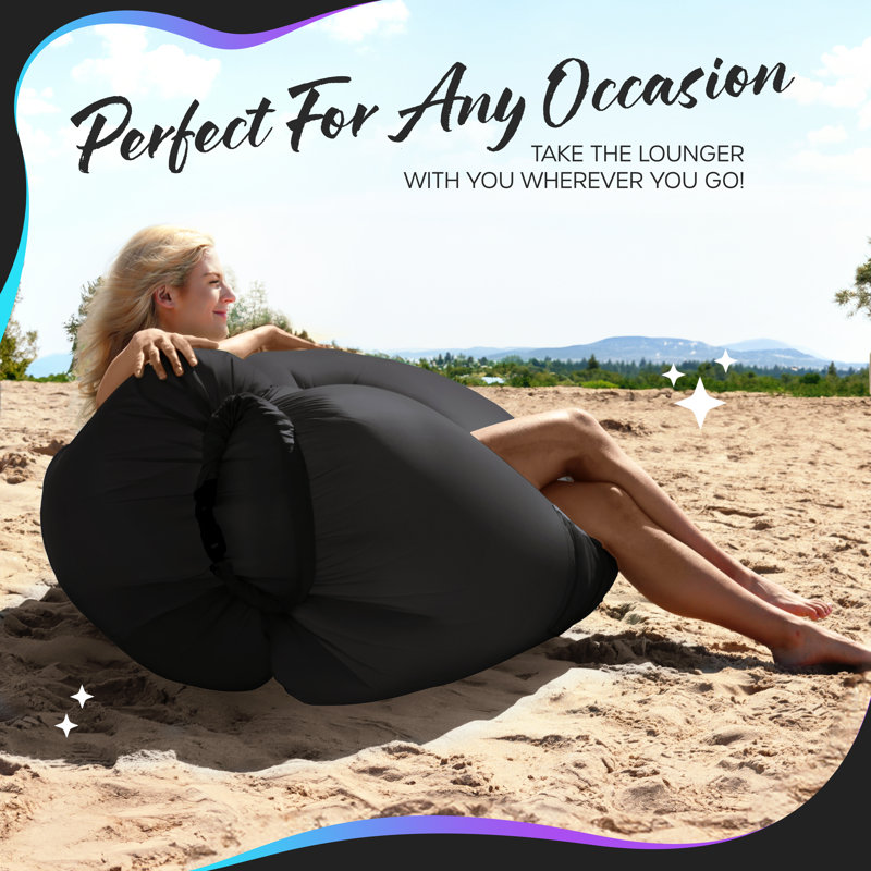Nevlers Black Inflatable Lounger with Travel Bag and Pockets, Black