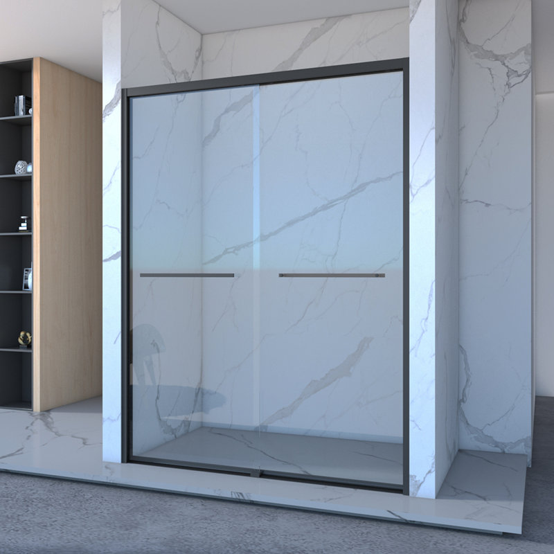 56-60"X70" Aluminum Frame Double Sliding Shower Door,Bypass Bathroom Sliding Door With Premium 5/16" (8Mm) Clear Tempered Glass, Black Hardware Sliding Glass Shower Enclosure,Matte Black Finished
