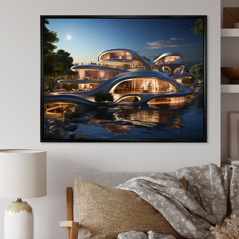 Futuriste architecture I - impressions d'art mural, H 16 po x l 32 po x P 1 po, Cadre flottant noir