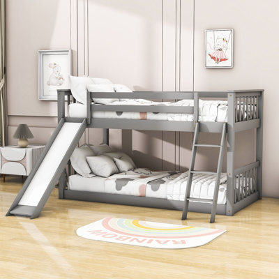 Twin Over Twin Wooden Standard Bunk Bed With Convertible Slide And Ladder
