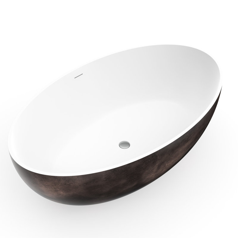 Baignoire autoportante à surface solide de 67 pouces, blanc mat et noyer, structure en une seule pièce, idéale pour les salles de bain familiales, les aménagements de salle de bain dans les hôtels