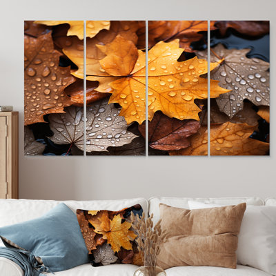 Yellow And Orange Autumn Mapple Leaves IV - Tree Maple 4 Piece Wall Art