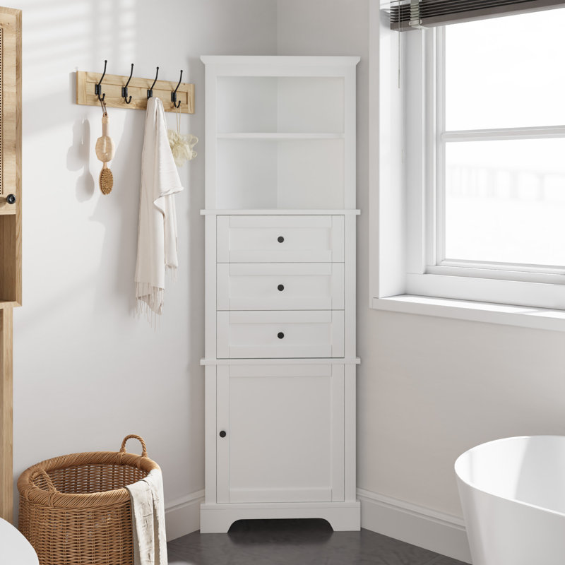 Armoire de rangement de 68,9 po de hauteur avec tablette ouverte, tiroirs et porte, Blanc