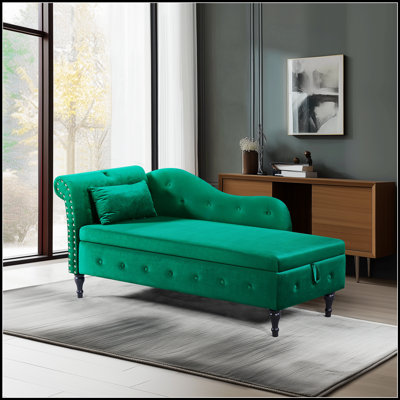 Luxurious Velvet Chaise Lounge With Storage, Button Tufting, And Solid Wood Legs, Perfect For Modern Homes
