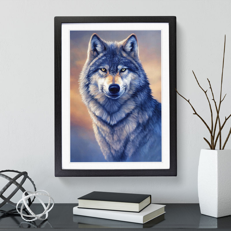 Watchful Wolf No.2 1 Piece Single Picture Frame Wall Art, 34cm H x 25cm W x 2cm D, Black Framed