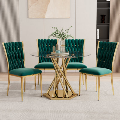 Ensemble de table de salle à manger 38,9 po pour 4 personnes, ensemble de table de salle à manger ronde moderne en verre avec 4 chaises rembourrées, pour la salle à manger, la cuisine et le petit espace