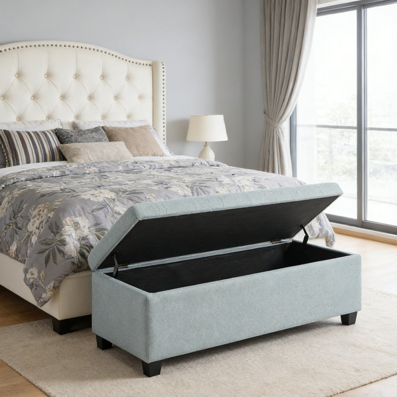 Banc de rangement rembourré 49,75 po, Blue Tufted