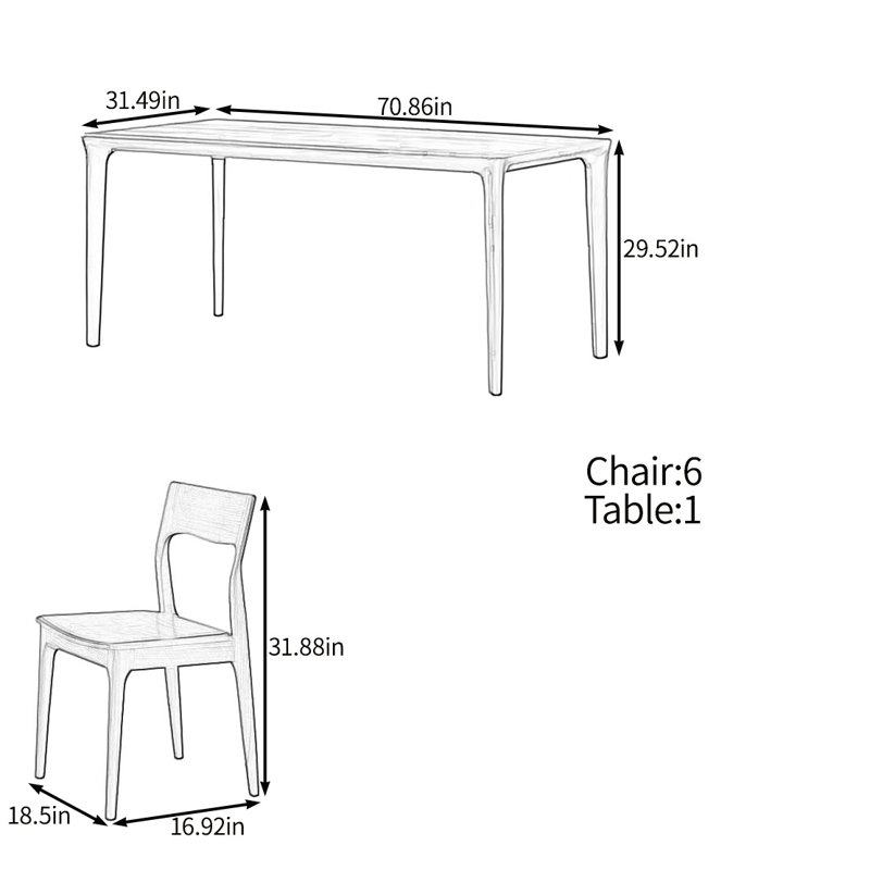 Ensemble de table rétro en noyer noir, H 29,52 po x L 70,86 po x l 31,49 po