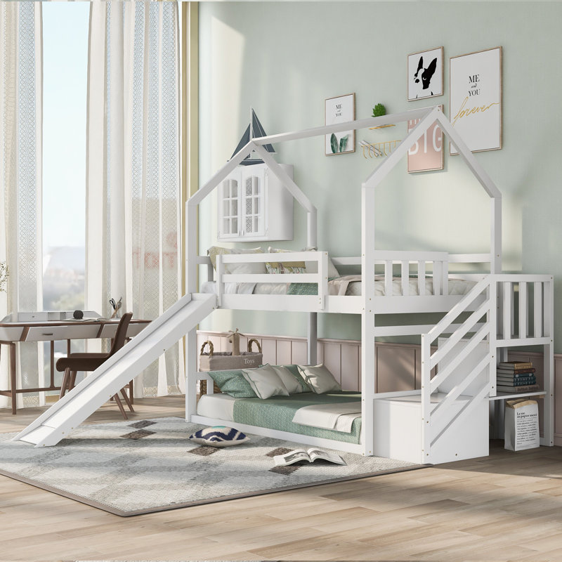 Carnbrock Kids Twin Over Twin Bunk Bed, White