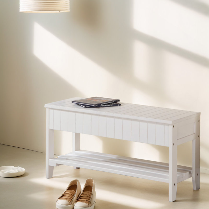 Banc à chaussures en bois massif de qualité avec rangement, Blanc