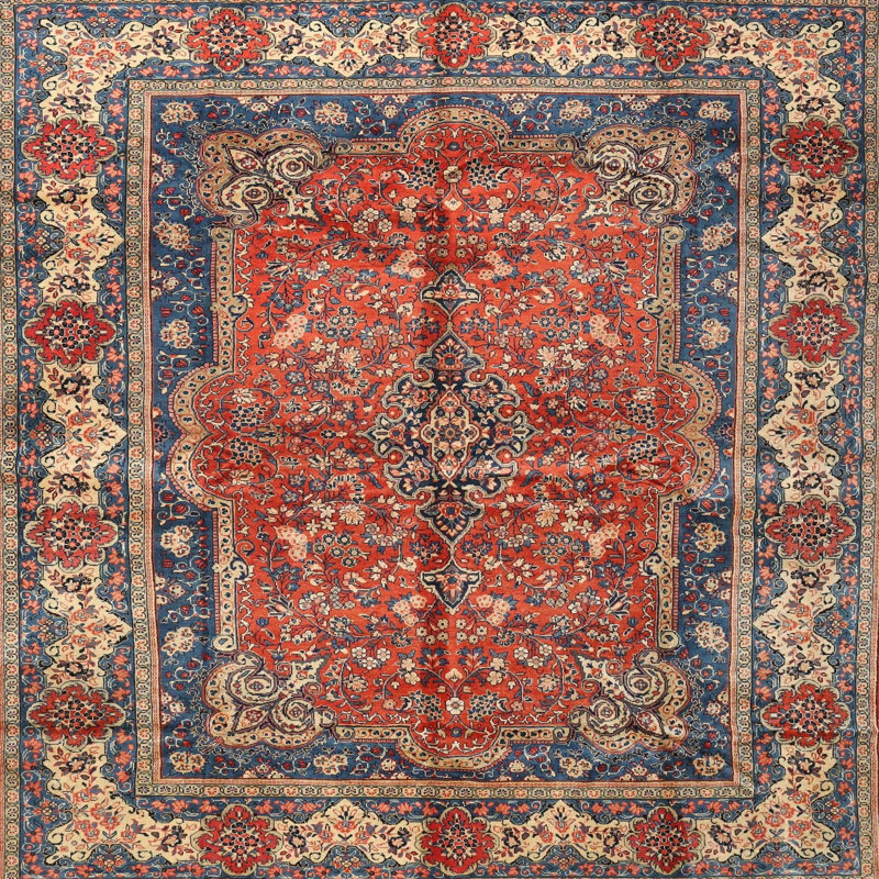 Tapis oriental rouge / bleu / beige Adaya, Carré 3 pi