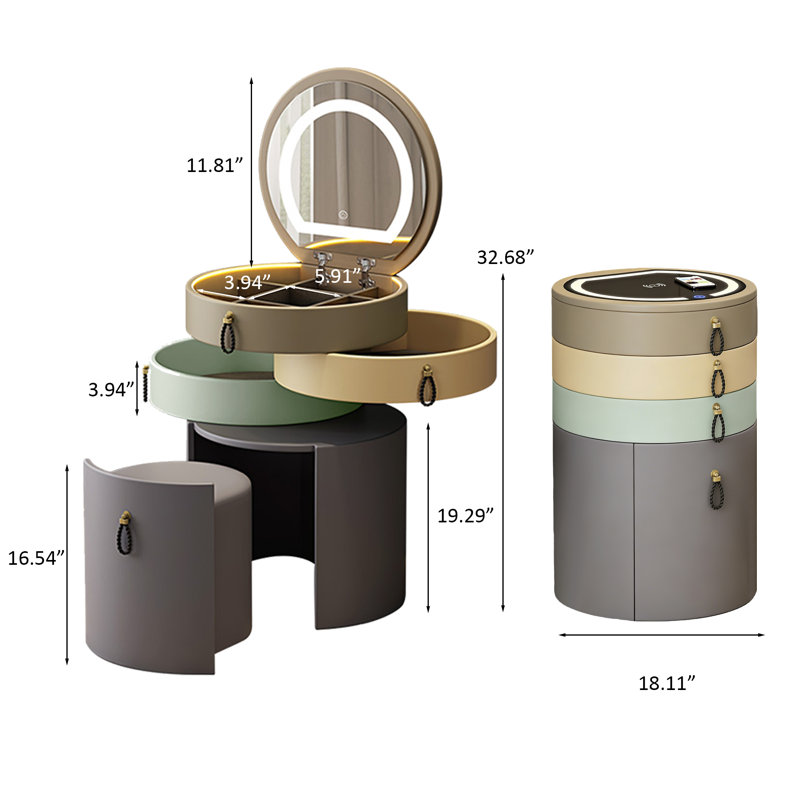 Ensemble de meuble-lavabo minimaliste 18,81 "avec tabouret et miroir