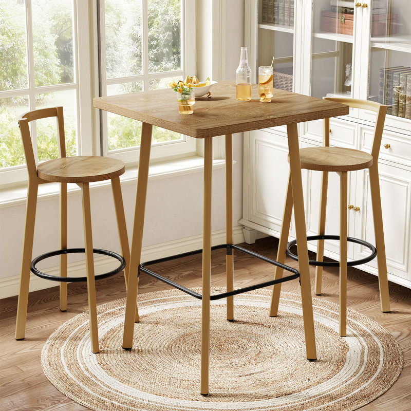 Ensemble de tables de bar carrées 3 pièces H 39,37 po avec 2 tabourets