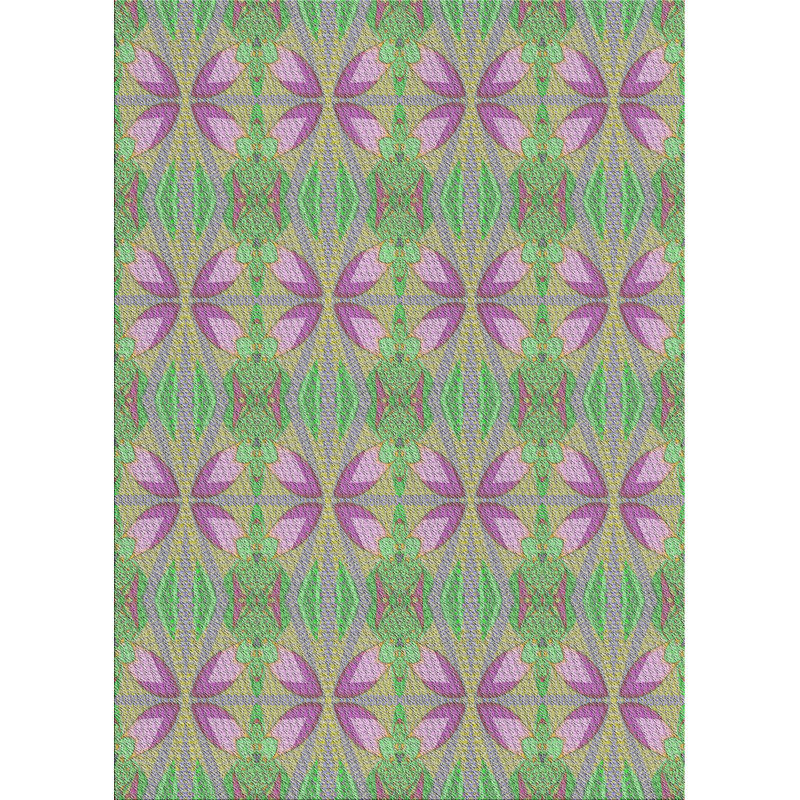 Tapis mauve/vert à motifs, Rectangle 2 pi x 4 pi