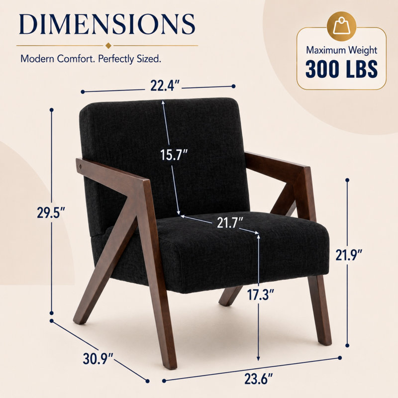Fauteuil d'appoint rembourré avec cadre en bois incurvé ROvelia, Noir