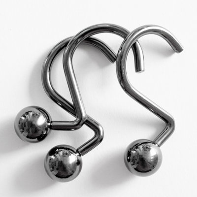 12 Piece Set - Nickel Black Heavy Duty Ball Shower Curtain Hooks Rings Rustproof Metal