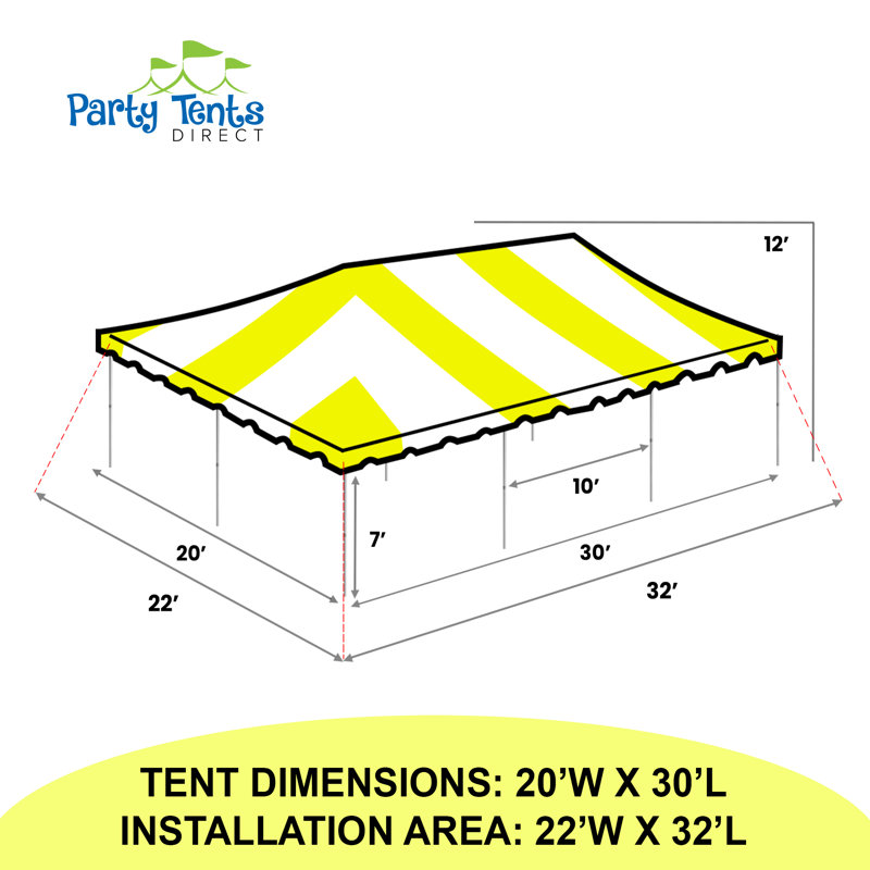 Yellow and White Galvanized Steel Frame Party Tent 20 ft x 30 ft