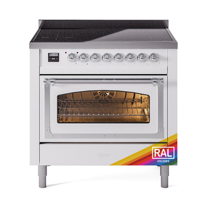 ILVE Nostalgie II Noblesse 36 inch Induction Range (Triple Glass Door, RAL), Chrome