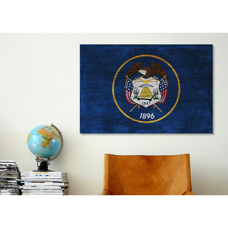 "flags en bois" , impression sur toile, H 26 po x l 40 po x P 1,5 po, Toile tendue, Pas de tapis