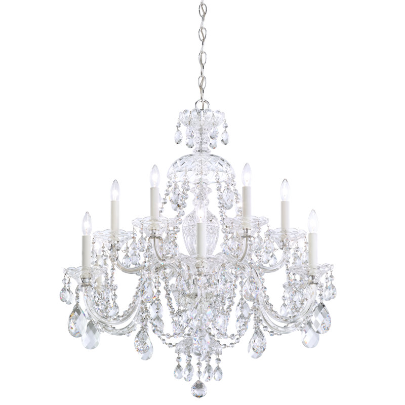 Sterling 12 - Light Glass Chandelier, Polished Silver, Swarovski Spectra