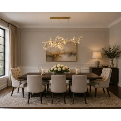 Lustre 20 lumières dorées avec cristaux transparents et champagne