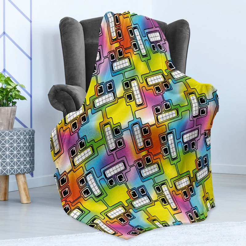 Ambesonne Colorful Fleece Throw Blanket Fun Characters Pattern Multicolor, 70" W x 90" L