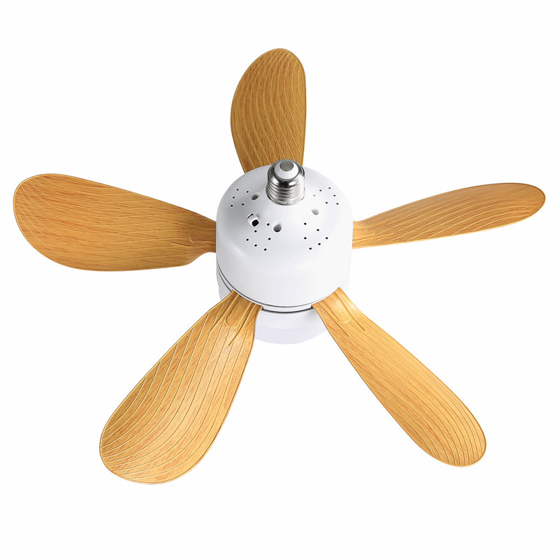 17" 5-Blade LED Ceiling Fan With Remote Control, Light Yellow Wood