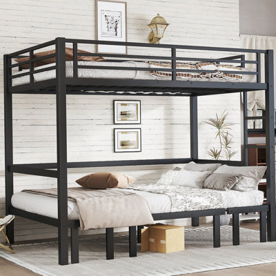 Lit superposé fonctionnel en métal avec rails de sécurité sur le lit supérieur, idéal pour une chambre à coucher flexible et un sommeil confortable