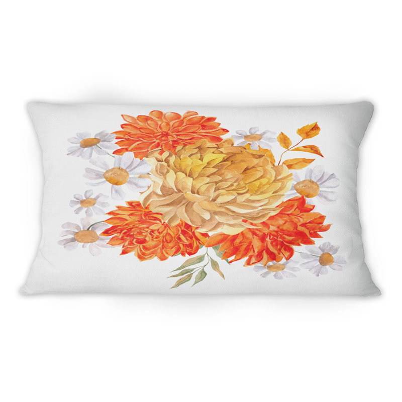 Bouquet d'automne avec fleurs orange et jaunes - Coussin décoratif traditionnel imprimé 1