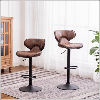 Masaccio Adjustable Swivel Barstools (Set of 2) – Chrome Base, Weathered Upholstery