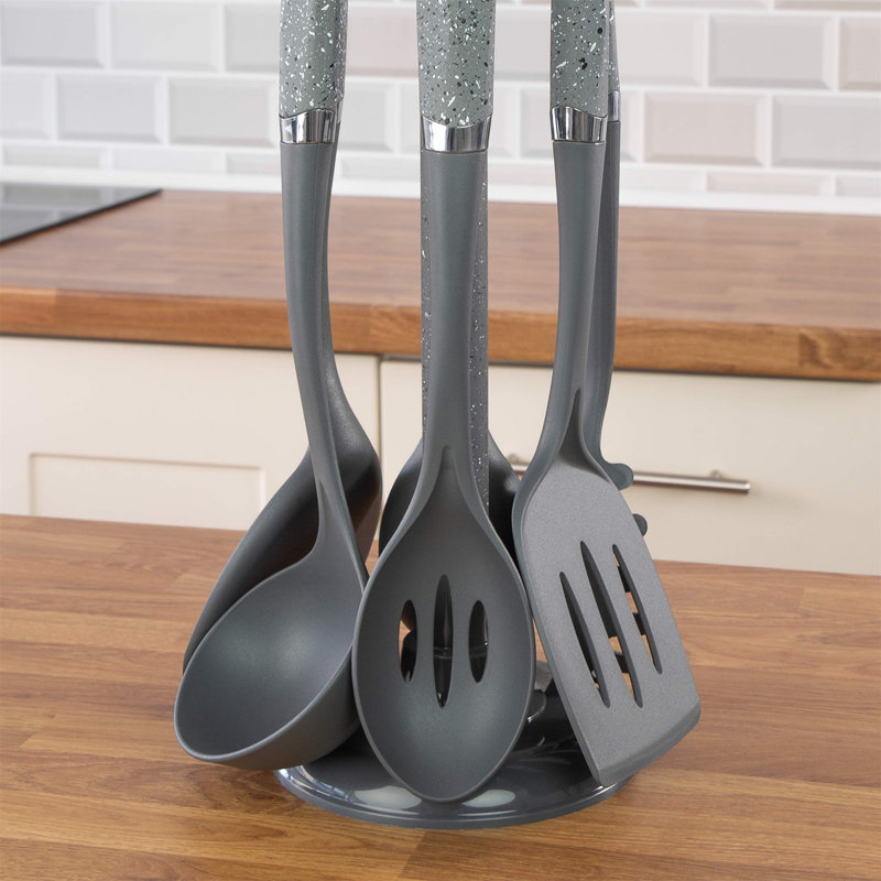 6-Piece Black Kitchen Utensils Set | Non-Scratch & Heat Resistant | Plastic | Modern & Vibrant | Space Saving, Grey