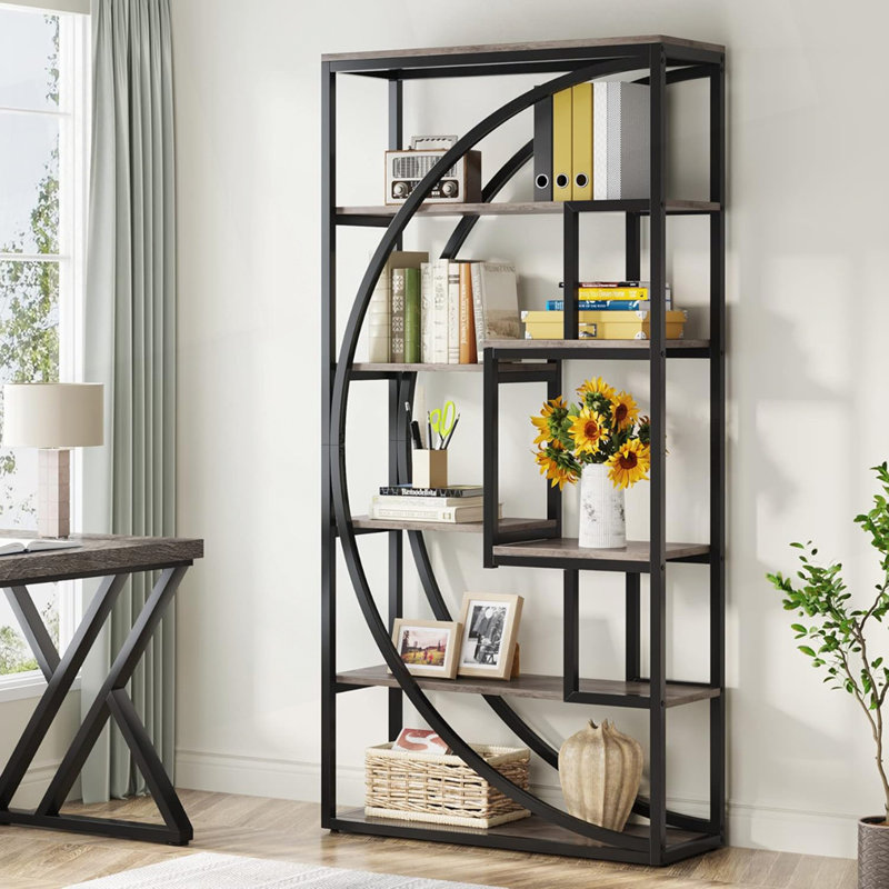 Industrial 5-Tier Vintage Gray Etagere Bookshelf, Gray
