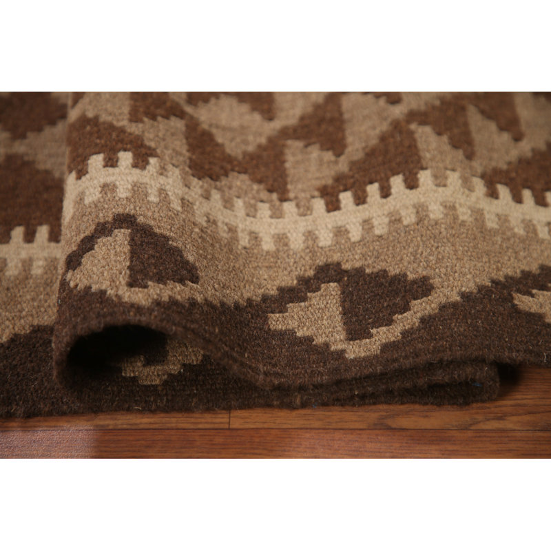 Brown Kilim Reversible Wool Area Rug 5x7