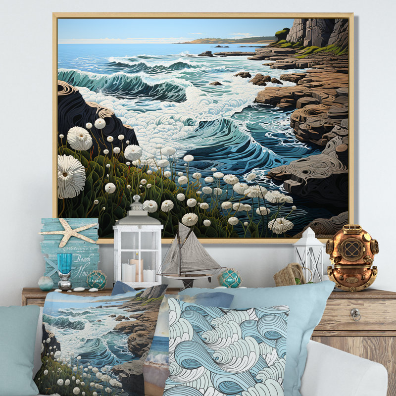 Paysage de plage sauvage IV - reproduction sur toile, H 12 po x l 20 po x P 1 po, Cadre naturel flottant