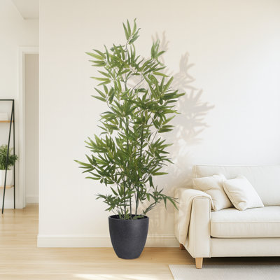 Artificial Bamboo Tree & Resin Round Plant Pots with Tray